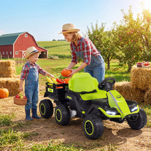 24V Ride on Tractor with Detachable Trailer and Music for Boys Girls-Green view 2