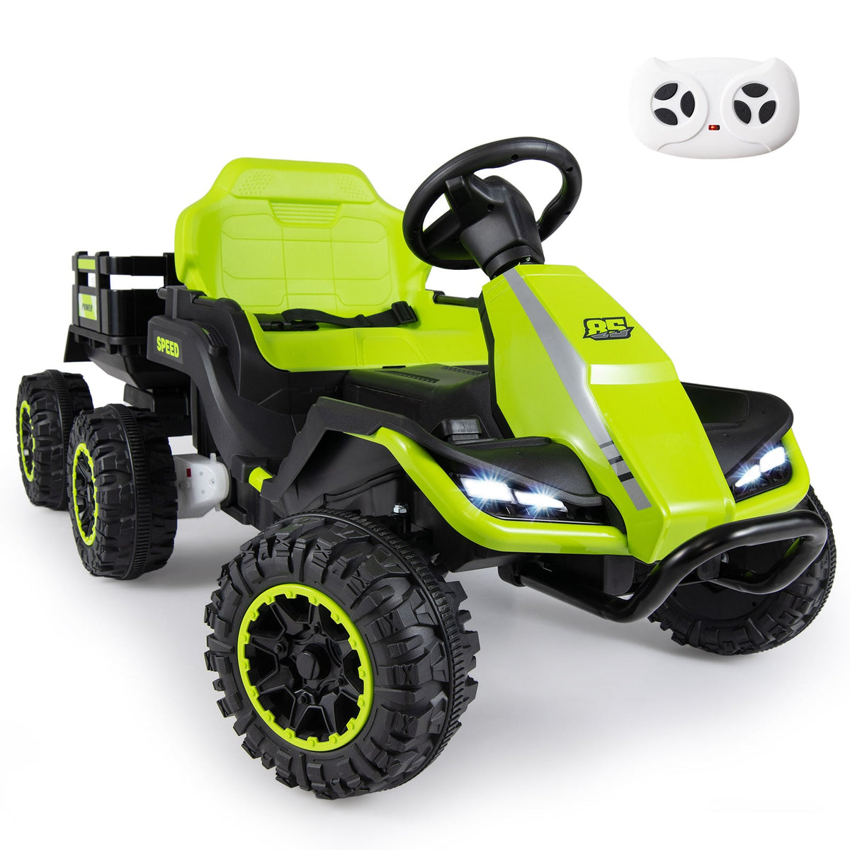 24V Ride on Tractor with Detachable Trailer and Music for Boys Girls-Green
