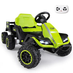 24V Ride on Tractor with Detachable Trailer and Music for Boys Girls-Green