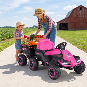 24V Ride on Tractor with Detachable Trailer and Music for Boys Girls-Pink view 2