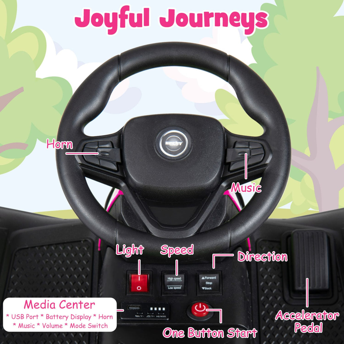 24V Ride on Tractor with Detachable Trailer and Music for Boys Girls-Pink view 6