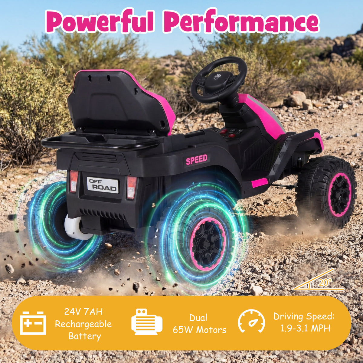 24V Ride on Tractor with Detachable Trailer and Music for Boys Girls-Pink view 8