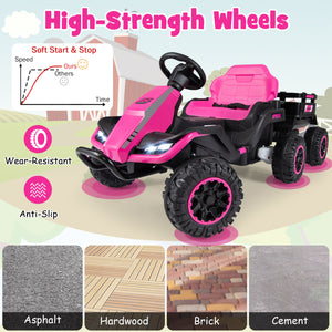 24V Ride on Tractor with Detachable Trailer and Music for Boys Girls-Pink view 9
