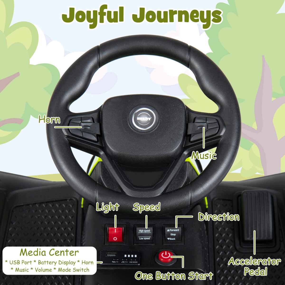 24V Ride on Tractor with Detachable Trailer and Music for Boys Girls-Green view 5