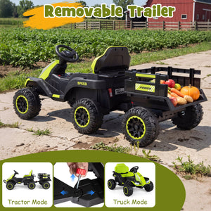 24V Ride on Tractor with Detachable Trailer and Music for Boys Girls-Green view 6
