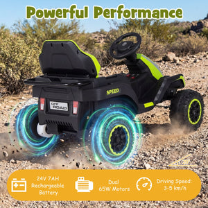 24V Ride on Tractor with Detachable Trailer and Music for Boys Girls-Green view 8