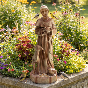 24.5 inch St. Francis Statue with Bird Feeder Saint Francis of Assisi with Animals Sculpture-Rustic Brown view 3