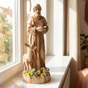 24.5 inch St. Francis Statue with Bird Feeder Saint Francis of Assisi with Animals Sculpture-Rustic Brown view 5