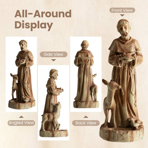 24.5 inch St. Francis Statue with Bird Feeder Saint Francis of Assisi with Animals Sculpture-Rustic Brown view 9