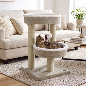 24 inches Cat Tower with 2 Plush Perches, Scratching Posts and Dangling Ball view 3