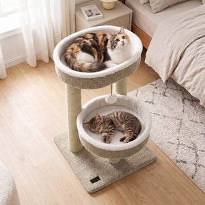 24 inches Cat Tower with 2 Plush Perches, Scratching Posts and Dangling Ball view 2