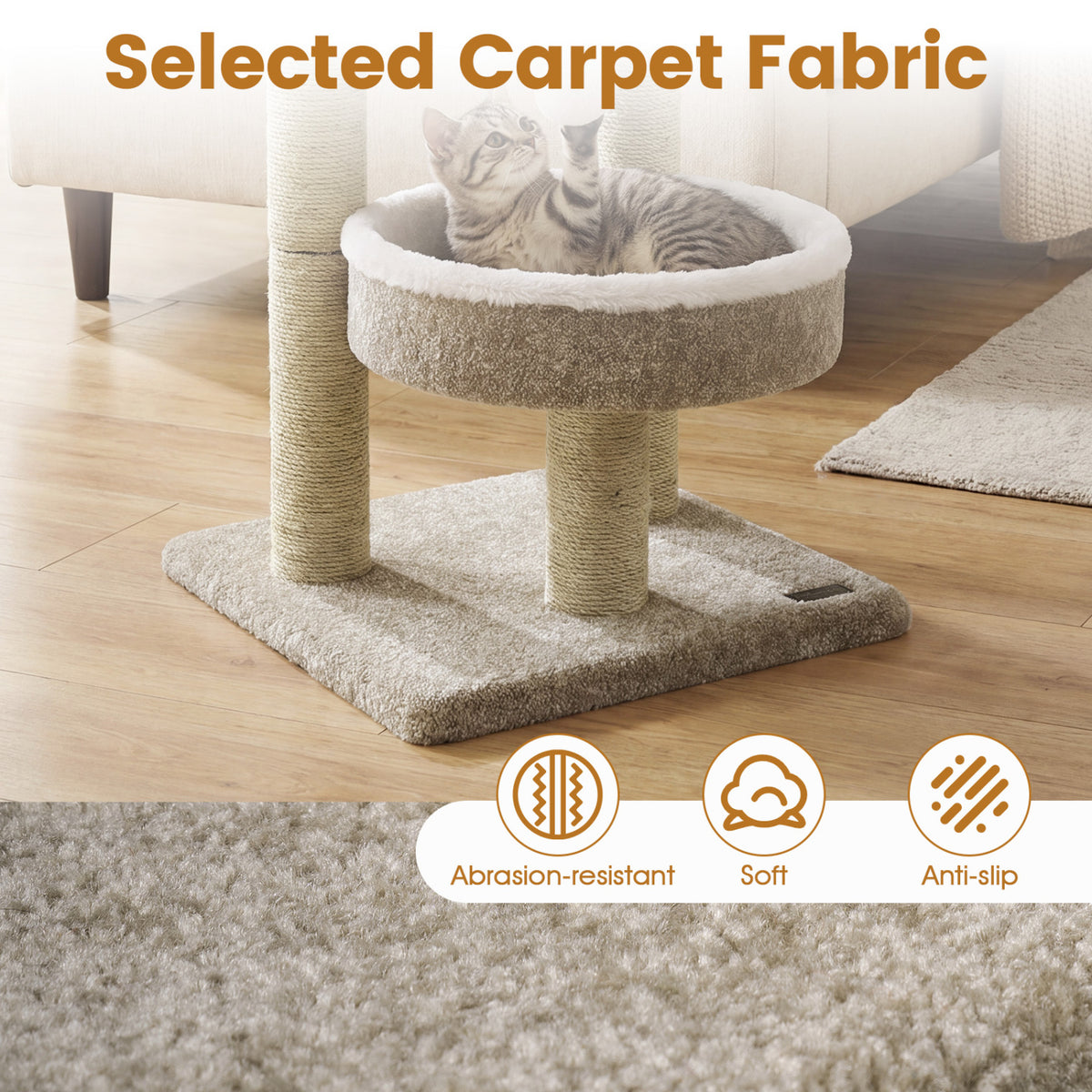 24 inches Cat Tower with 2 Plush Perches, Scratching Posts and Dangling Ball view 7