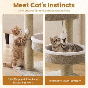 24 inches Cat Tower with 2 Plush Perches, Scratching Posts and Dangling Ball view 6