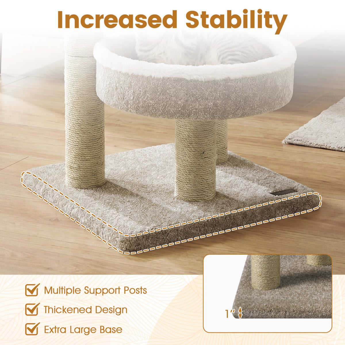 24 inches Cat Tower with 2 Plush Perches, Scratching Posts and Dangling Ball view 8
