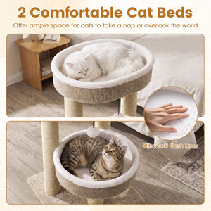 24 inches Cat Tower with 2 Plush Perches, Scratching Posts and Dangling Ball view 9