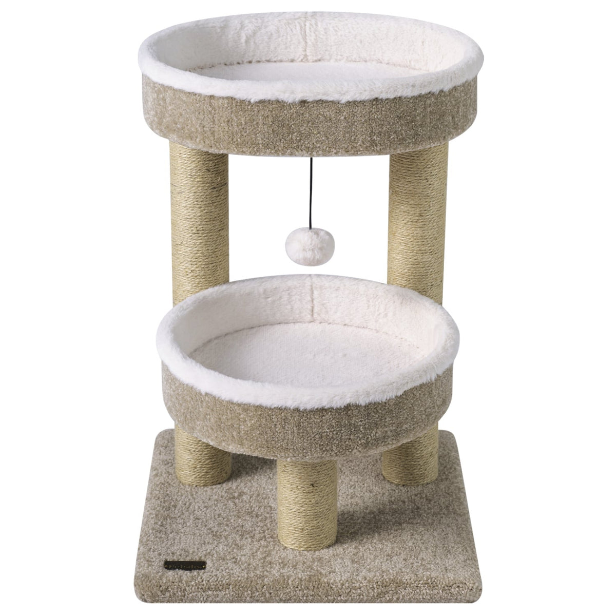 24 inches Cat Tower with 2 Plush Perches, Scratching Posts and Dangling Ball