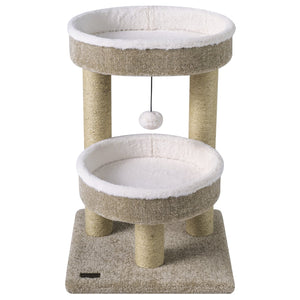 24 inches Cat Tower with 2 Plush Perches, Scratching Posts and Dangling Ball