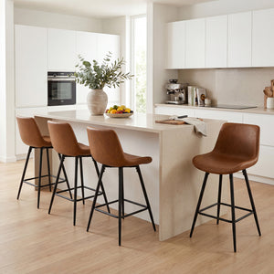24 Inch Bar Stools Set of 4 with Backs and Footrests-Brown view 2