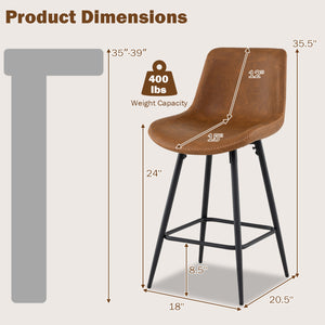 24 Inch Bar Stools Set of 4 with Backs and Footrests-Brown view 3
