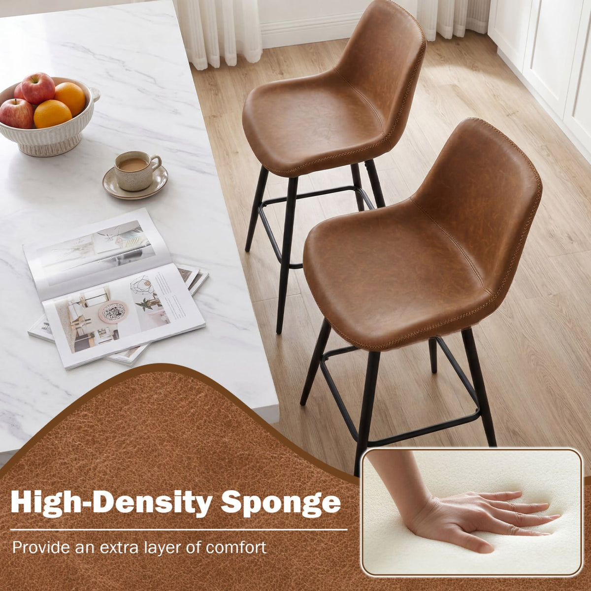 24 Inch Bar Stools Set of 4 with Backs and Footrests-Brown view 4