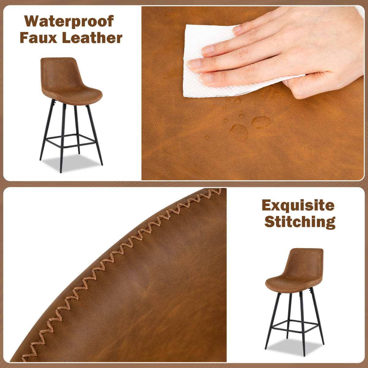 24 Inch Bar Stools Set of 4 with Backs and Footrests-Brown view 5