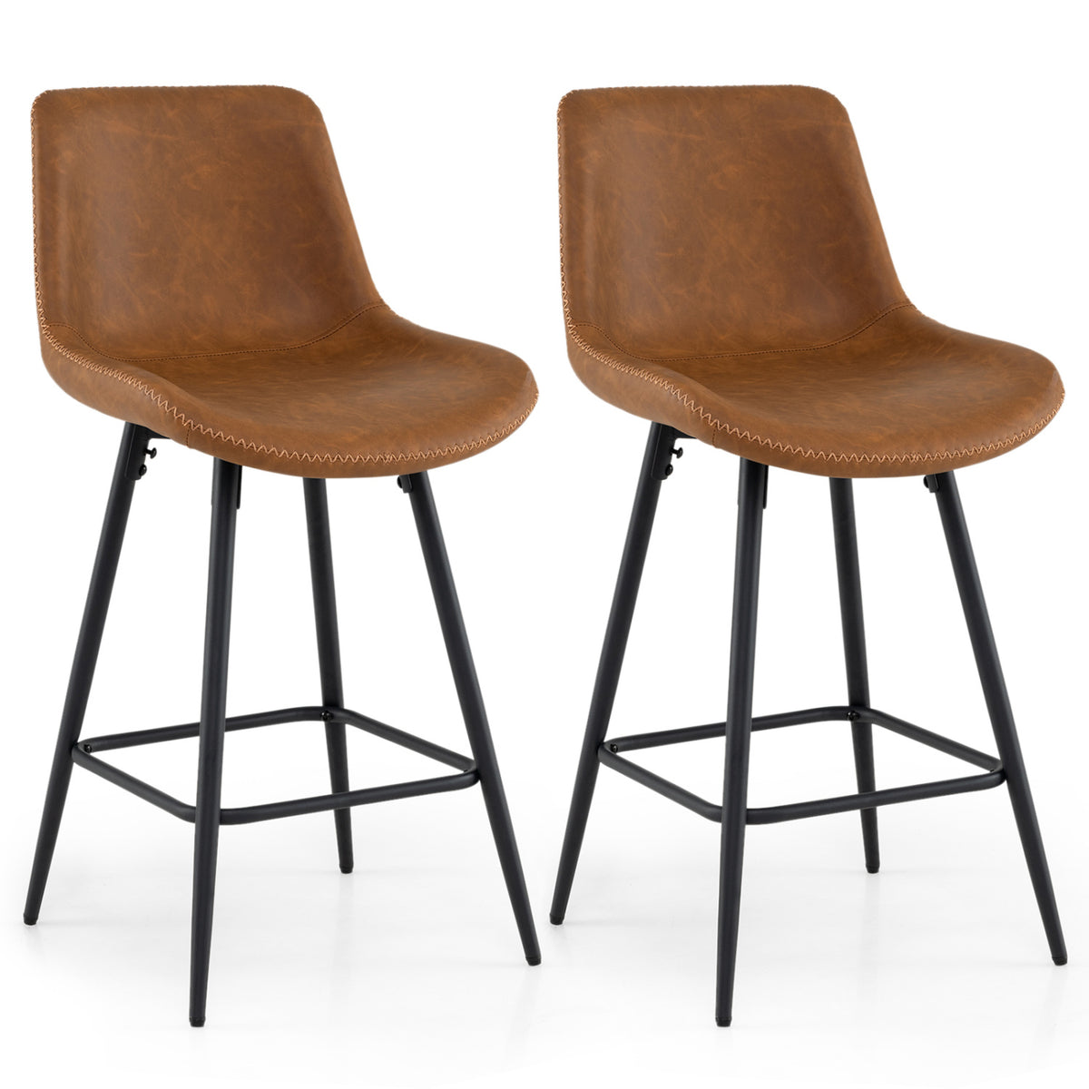 24 Inch Bar Stools Set of 2 with Backs and Footrests-Brown