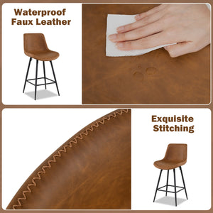 24 Inch Bar Stools Set of 2 with Backs and Footrests-Brown view 6