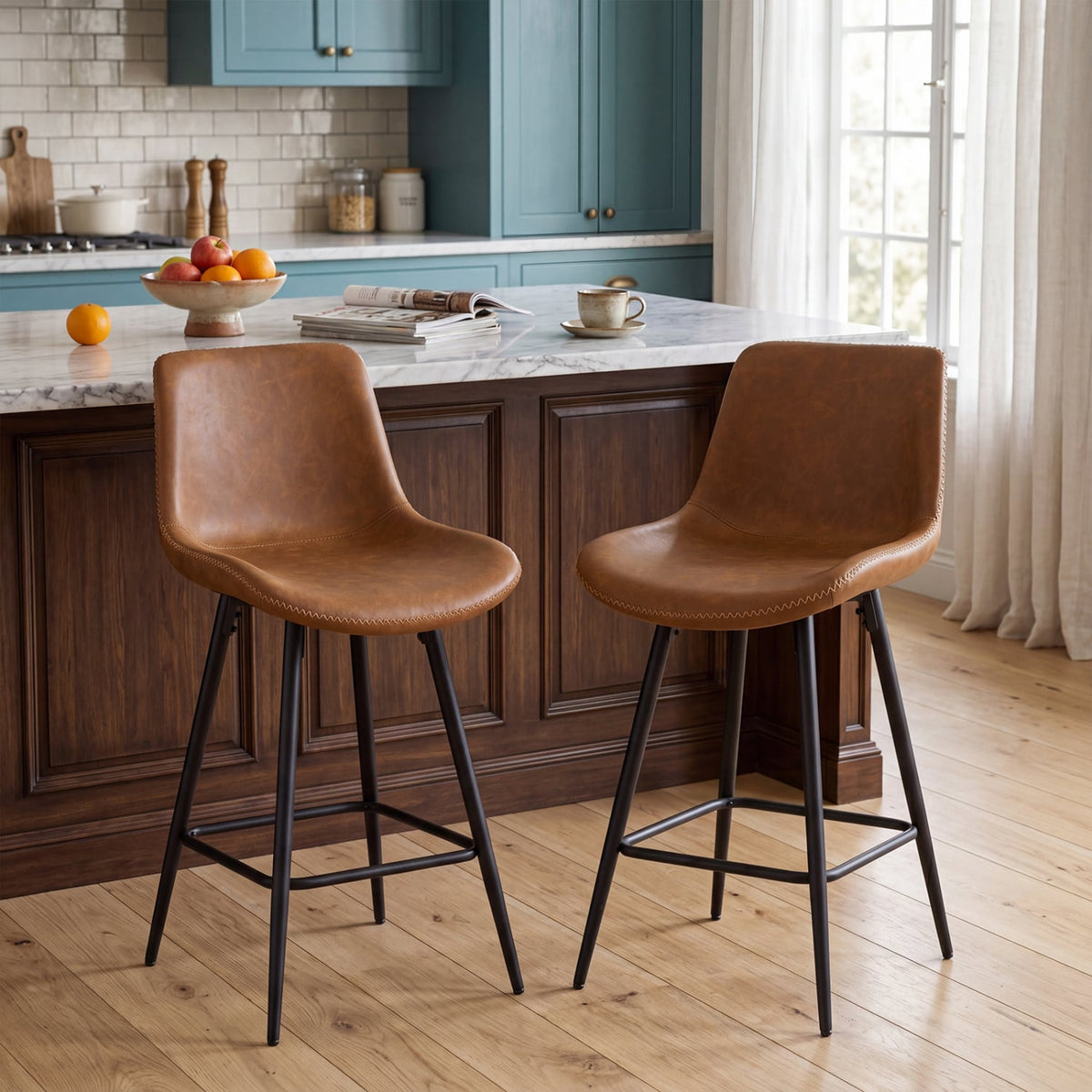24 Inch Bar Stools Set of 2 with Backs and Footrests-Brown view 2