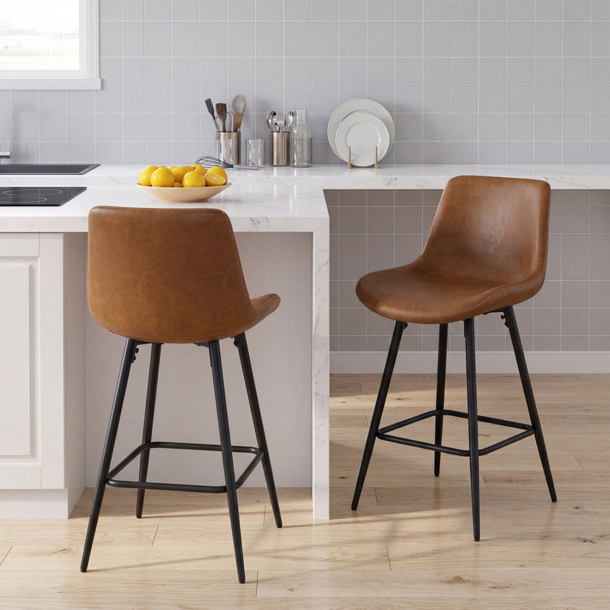24 Inch Bar Stools Set of 2 with Backs and Footrests-Brown view 3
