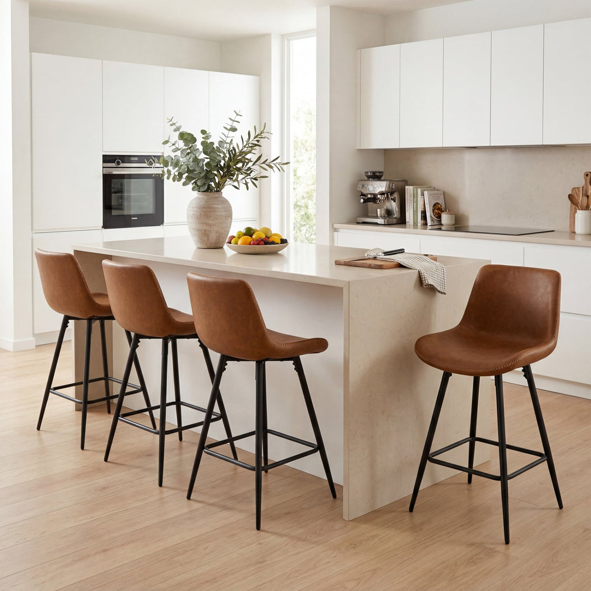 24 Inch Bar Stools Set of 2 with Backs and Footrests-Brown view 9