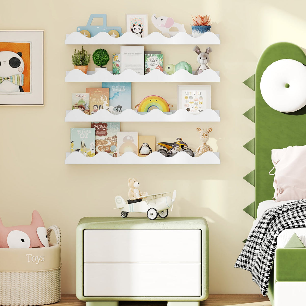 24 Inch Kids Bookshelf Set of 4 Wall-Mounted Picture Ledge Shelf-White view 2