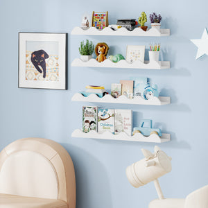 24 Inch Kids Bookshelf Set of 4 Wall-Mounted Picture Ledge Shelf-White view 3