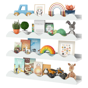 24 Inch Kids Bookshelf Set of 4 Wall-Mounted Picture Ledge Shelf-White view 4