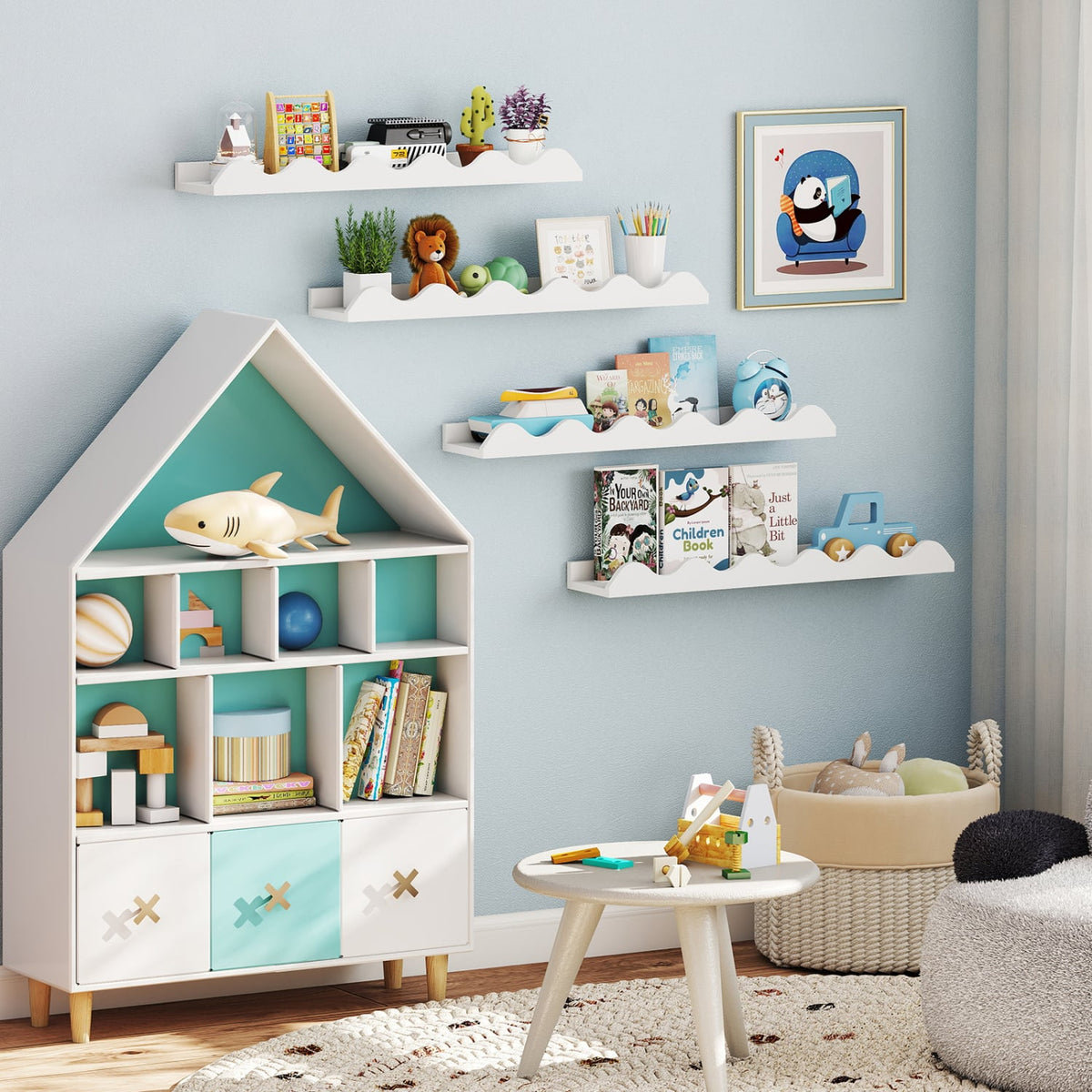 24 Inch Kids Bookshelf Set of 4 Wall-Mounted Picture Ledge Shelf-White view 7
