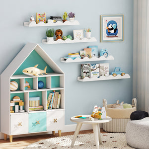 24 Inch Kids Bookshelf Set of 4 Wall-Mounted Picture Ledge Shelf-White view 7