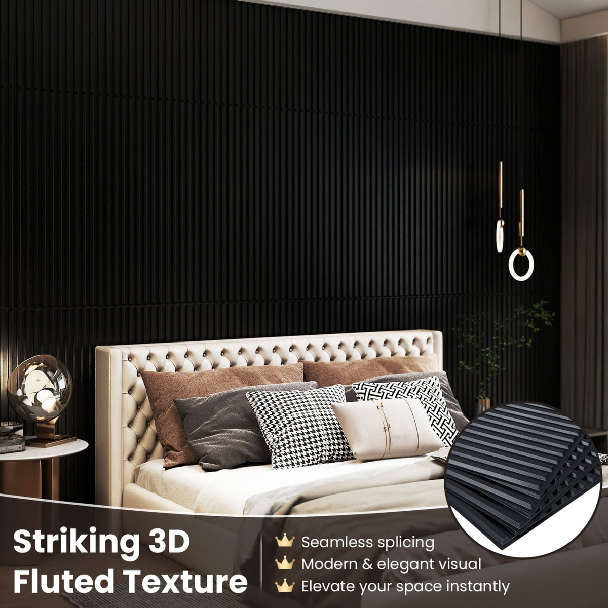 24-Pack PVC Slat Wall Panels for Interior Wall Decoration for Living Room and TV Background-Black view 7