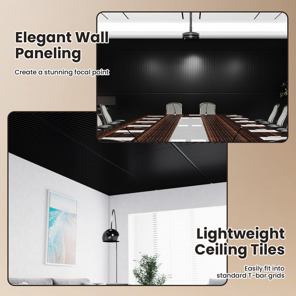 24-Pack PVC Slat Wall Panels for Interior Wall Decoration for Living Room and TV Background-Black view 9