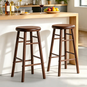 24 inches Swivel Bar Stools Set of 2 with Footrests & Crossbars-Walnut view 2
