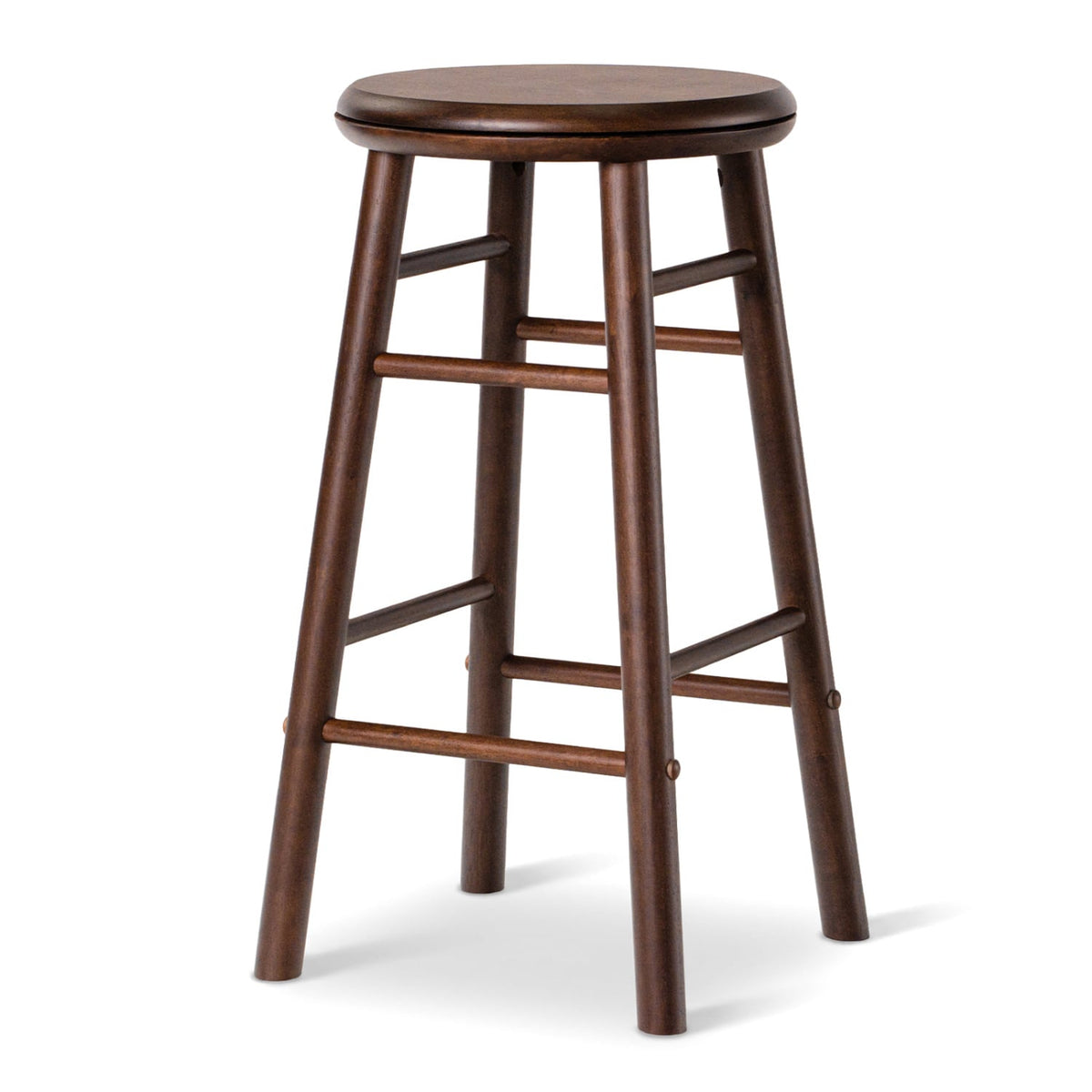 24 inches Swivel Bar Stools Set of 2 with Footrests & Crossbars-Walnut