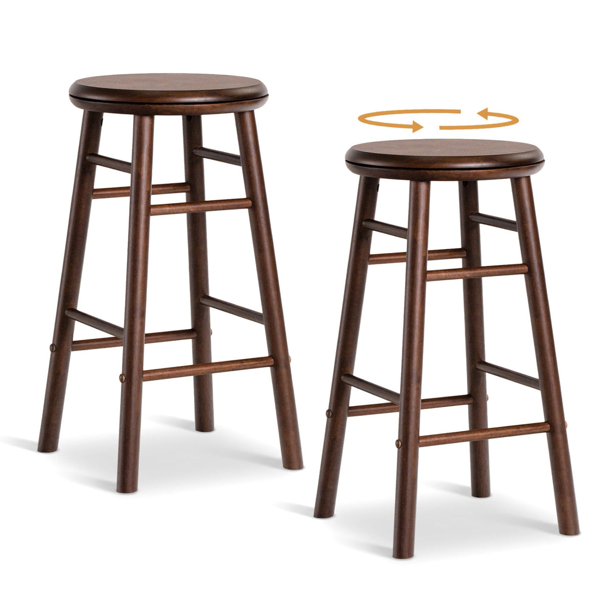 24 inches Swivel Bar Stools Set of 2 with Footrests & Crossbars-Walnut view 4