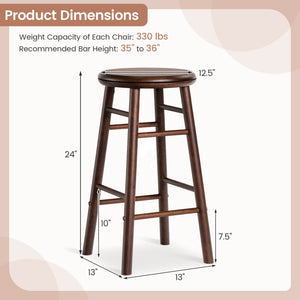 24 inches Swivel Bar Stools Set of 2 with Footrests & Crossbars-Walnut view 5