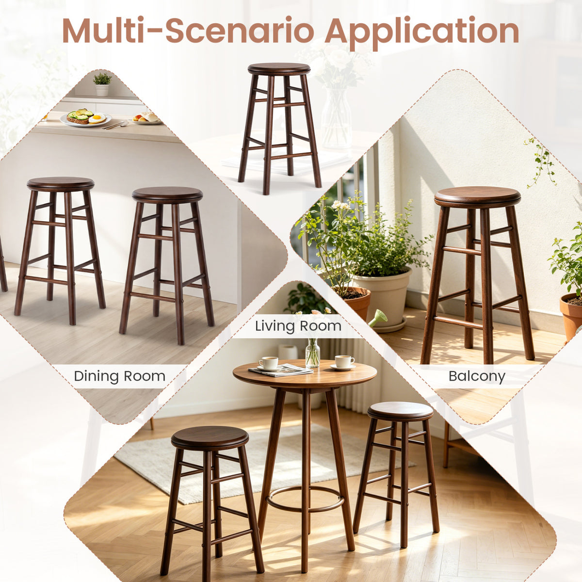 24 inches Swivel Bar Stools Set of 2 with Footrests & Crossbars-Walnut view 9