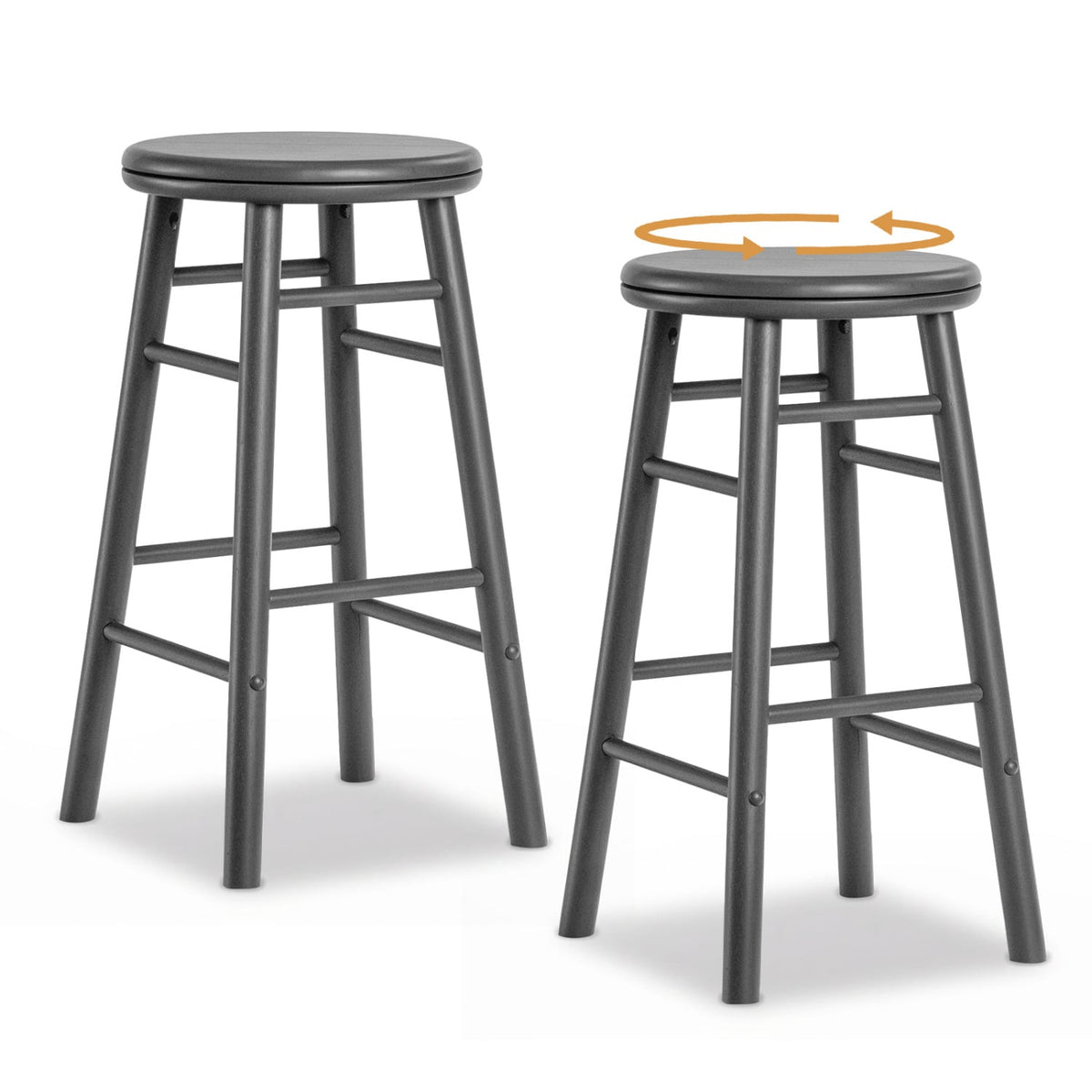24 inches Swivel Bar Stools Set of 2 with Footrests & Crossbars-Gray view 7