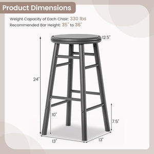 24 inches Swivel Bar Stools Set of 2 with Footrests & Crossbars-Gray view 9