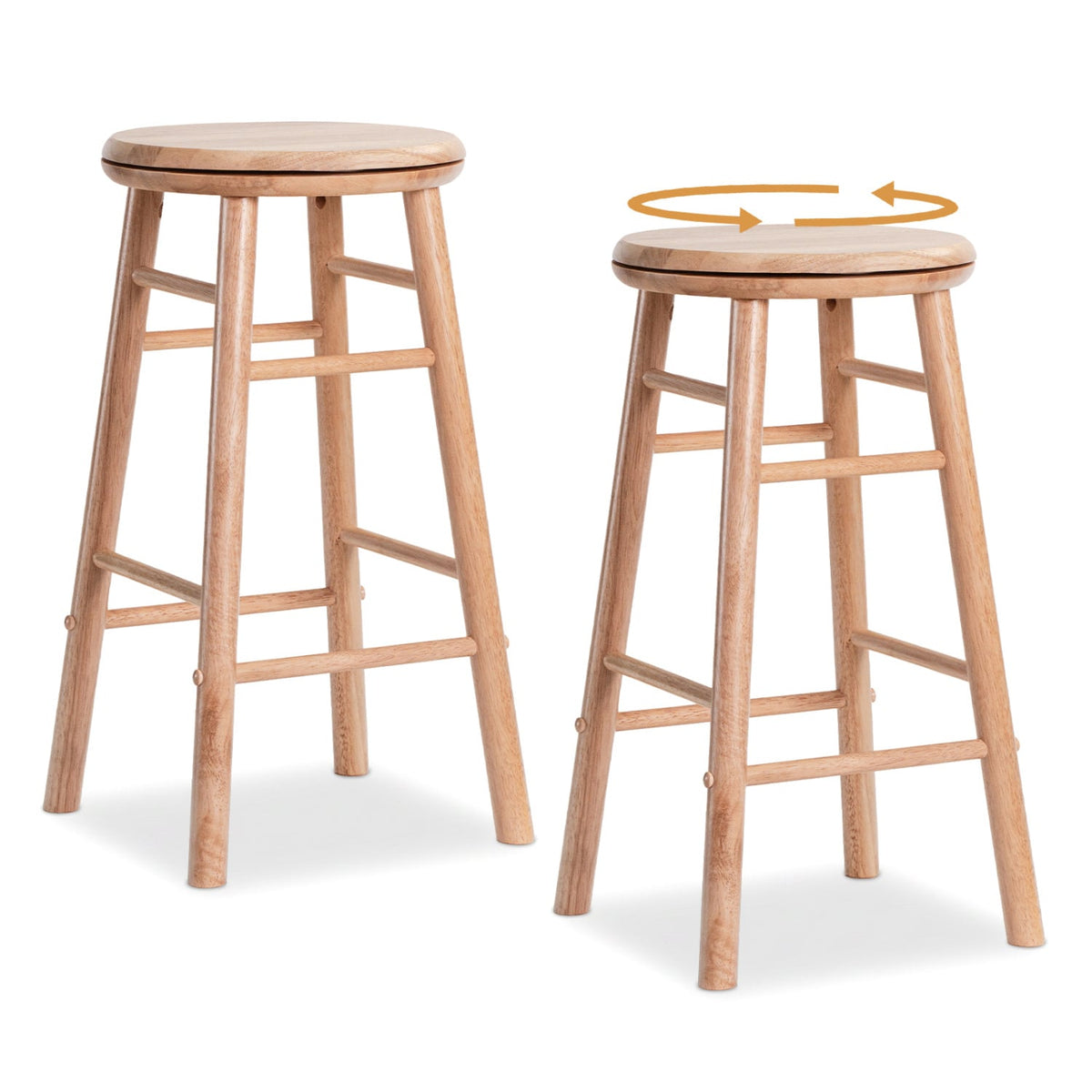 24 inches Swivel Bar Stools Set of 2 with Footrests & Crossbars-Natural view 4