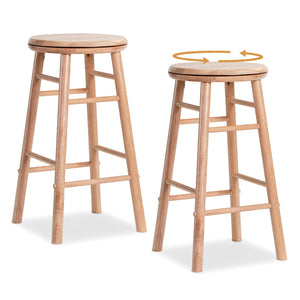 24 inches Swivel Bar Stools Set of 2 with Footrests & Crossbars-Natural view 4