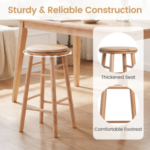 24 inches Swivel Bar Stools Set of 2 with Footrests & Crossbars-Natural view 7