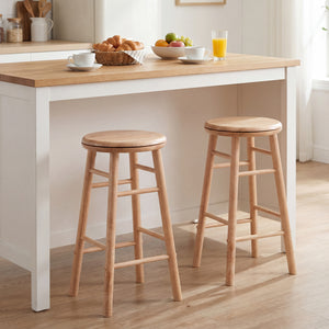 24 inches Swivel Bar Stools Set of 2 with Footrests & Crossbars-Natural view 3