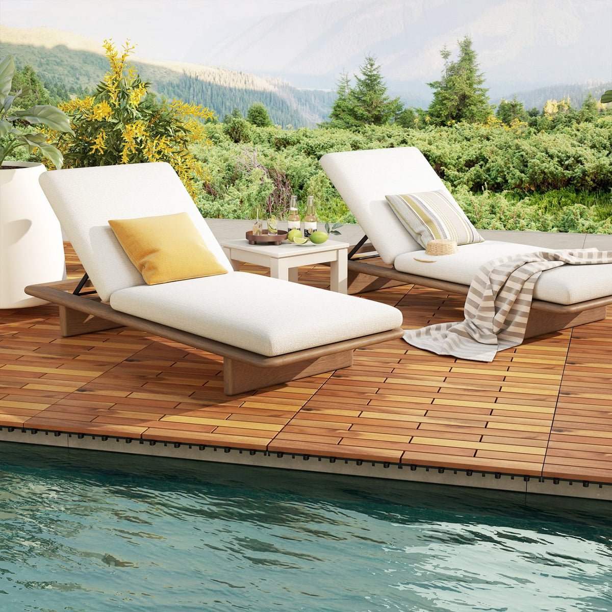 24 x 12 Inch 24 Pieces Acacia Wood Interlocking Deck Tiles with Waterproof Design view 2