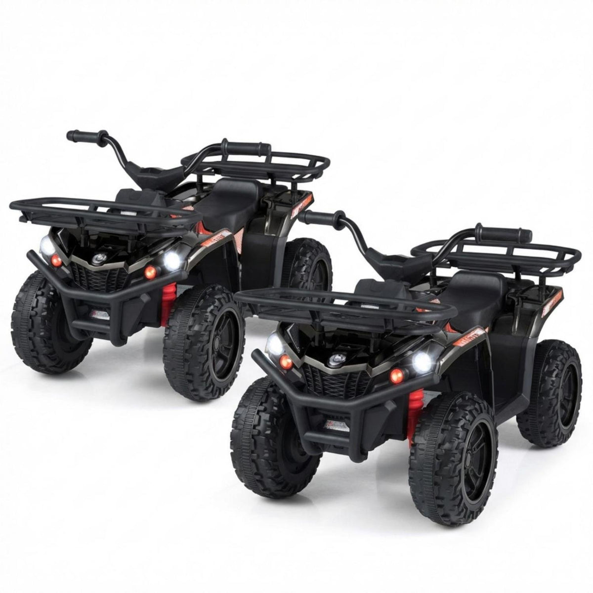 24V Electric Ride On Quad with LED Headlights-Black-2 Pieces